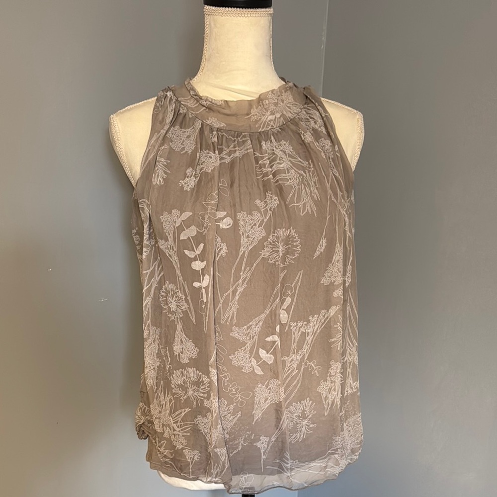 Silk Floral Gray Women's Top